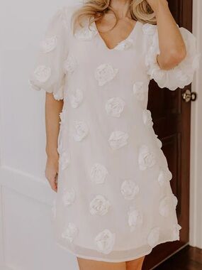 Impressions DREAM COME TRUE APPLIQUE MINI DRESS IN CREAM Bloom Appliqué Mini NWT